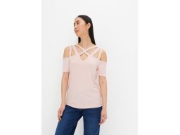B.P.C t-shirt różowy z wycięciami odkryte ramiona ^40/42