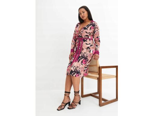 B.P.C kolorowa sukienka we wzory midi z wiązaniem r.36/38