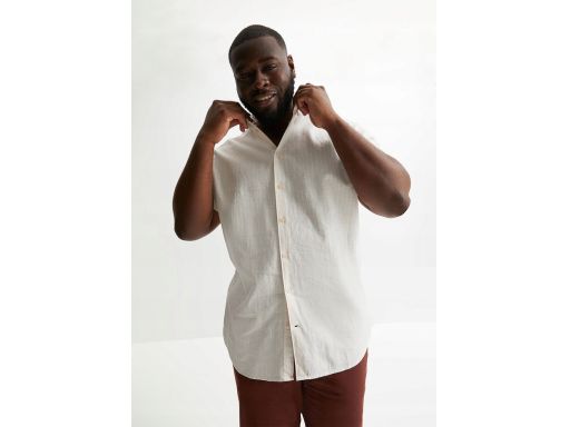 B.P.C męska koszula lniana biało-beżowa w paseczki ^49/50