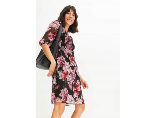 B.P.C sukienka siateczkowa w duże kwiaty marszczona ^36/38