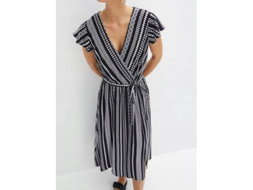 B.P.C sukienka boho midi czarno-biała we wzory r.42