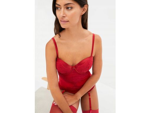 B.P.C czerwony gorset usztywniany z odpinanymi paskami do pończoch 95D