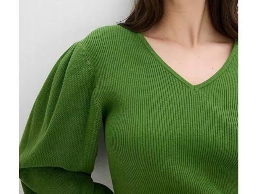 B.P.C bluzka dzianinowa zielona z balonowymi rękawami 3/4 40/42.