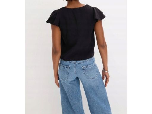 B.P.C czarna bluzka z falbankowymi rękawami 36.