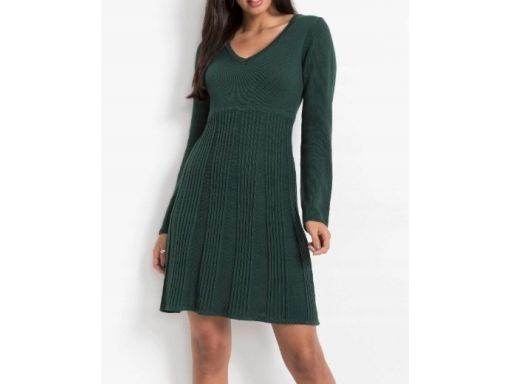 B.P.C dzianinowa sukienka ciemnozielona z plisowaniem r.36/38