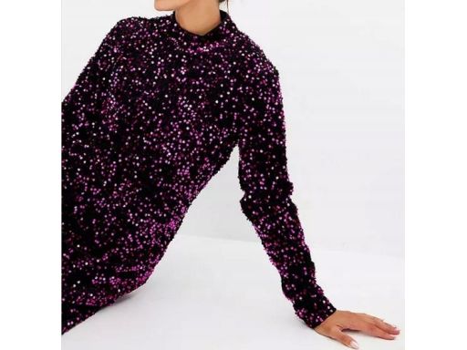 B.P.C sukienka ze stójką czarna w cekiny w kolorze fuksji 40/42.