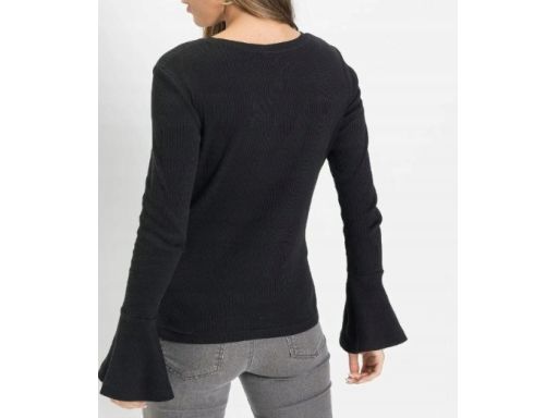 B.P.C bluzka prążkowana czarna z rozszerzanymi rękawami ^36/38