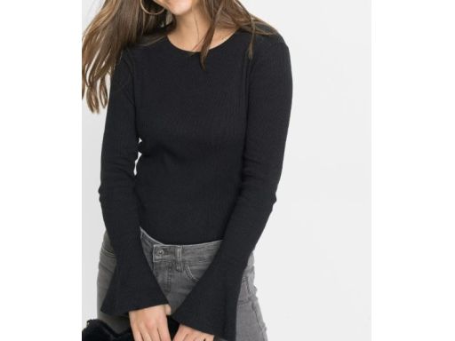 B.P.C bluzka prążkowana czarna z rozszerzanymi rękawami ^36/38