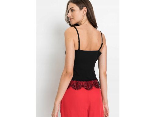 B.P.C czarny prążkowany top z koronką ^36/38