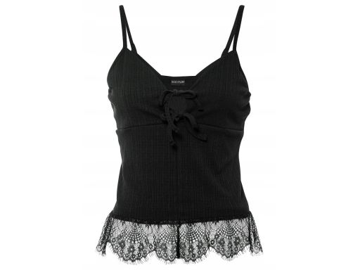 B.P.C czarny prążkowany top z koronką ^36/38