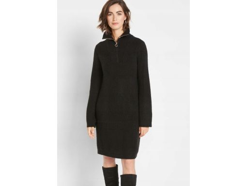 B.P.C sukienka dzianinowa czarna ze stójką 36/38.
