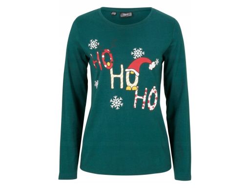 B.P.C bluzka butelkowa zieleń z nadrukiem świątecznym 40/42.