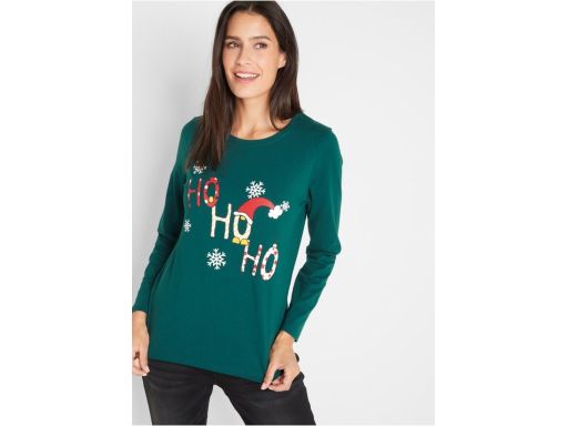 B.P.C bluzka butelkowa zieleń z nadrukiem świątecznym 40/42.