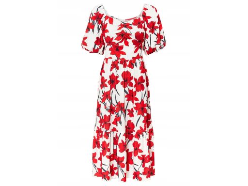 B.P.C sukienka midi w czerwone kwiaty 36/38.