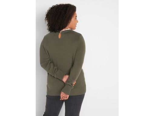 B.P.C Sweter khaki ze wstawką koszulową ^40/42