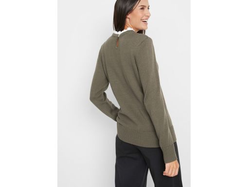 B.P.C Sweter khaki ze wstawką koszulową ^40/42