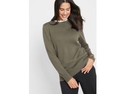 B.P.C Sweter khaki ze wstawkÄ… koszulowÄ… ^40/42