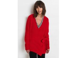 B.P.C czerwony sweter kopertowy z wiÄ…zaniem 40/42.