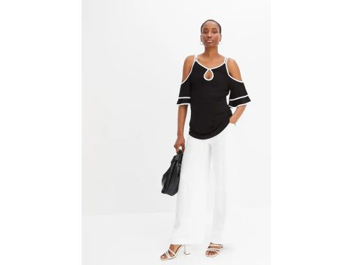 B.P.C bluzka czarna z kontrastowym wykończeniem odkryte ramiona ^36/38