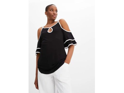 B.P.C bluzka czarna z kontrastowym wykończeniem odkryte ramiona ^36/38