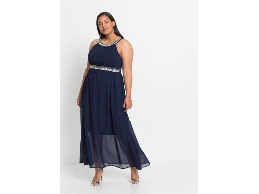 B.P.C długa sukienka szyfonowa granatowa z aplikacją ^40