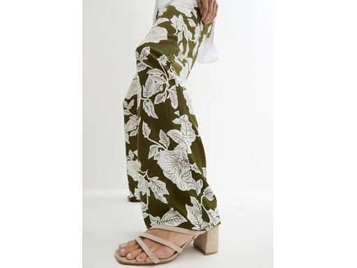 B.P.C spodnie khaki w jasny wzór kwiatowy palazzo wiskoza ^44