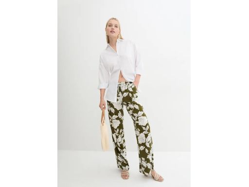 B.P.C spodnie khaki w jasny wzór kwiatowy palazzo wiskoza ^44