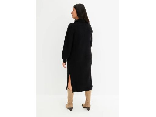 B.P.C czarna dzianinowa sukienka midi w serek z kołnierzykiem 48/50.