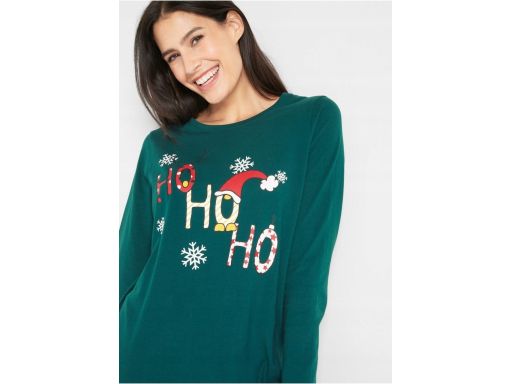 B.P.C bluzka butelkowa zieleń z nadrukiem świątecznym 52/54.