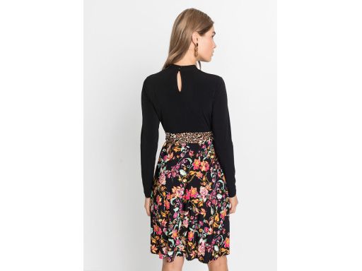 Czarna sukienka w kolorowe kwiaty ^36/38
