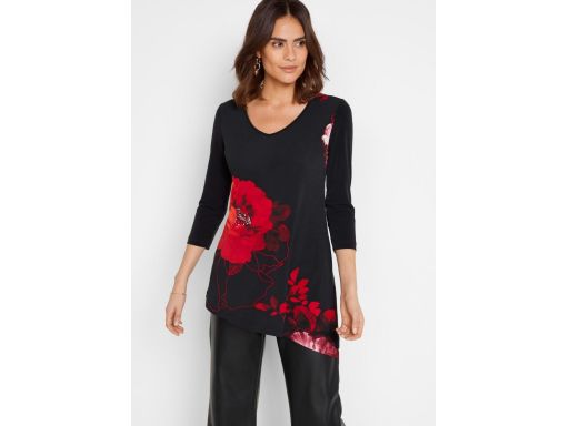 B.P.C asymetryczna bluzka czarna w czerwone kwiaty 40/42.