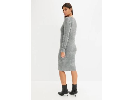 B.P.C sukienka prosta dzianinowa szara ze srebrną nitką 36/38.