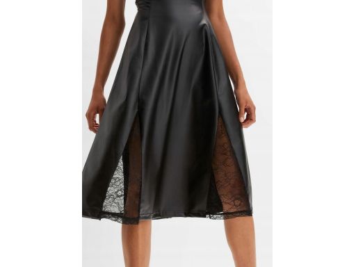 B.P.C czarna sukienka z eko skóry midi z koronką 36/38.