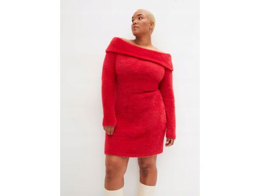 B.P.C dzianinowa czerwona sukienka carmen włochata ^36/38