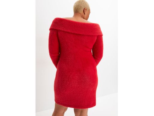 B.P.C dzianinowa czerwona sukienka carmen włochata ^36/38