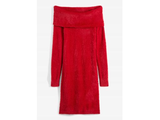 B.P.C dzianinowa czerwona sukienka carmen włochata ^36/38