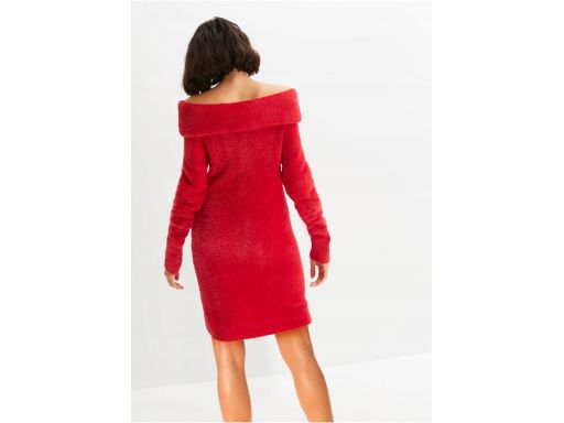 B.P.C dzianinowa czerwona sukienka carmen włochata ^36/38