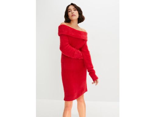 B.P.C dzianinowa czerwona sukienka carmen włochata ^36/38