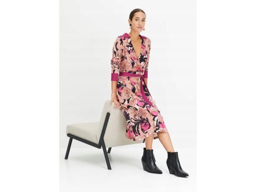 B.P.C sukienka wzorzysta midi kopertowa z kołnierzykiem 40/42.
