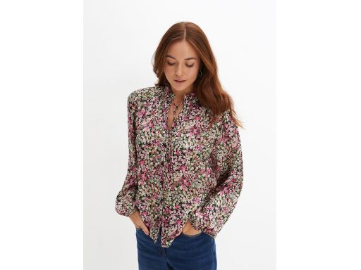 B.P.C czarna bluzka szyfonowa w drobne kwiatuszki 44.