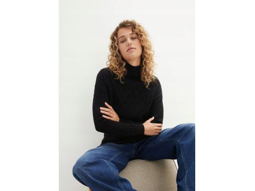 B.P.C sweter czarny dłuższy z warkoczami i stójką ^40/42