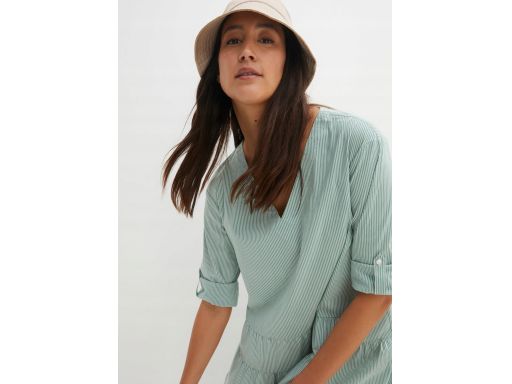B.P.C sukienka koszulowa zielona w białe pionowe paseczki ^56