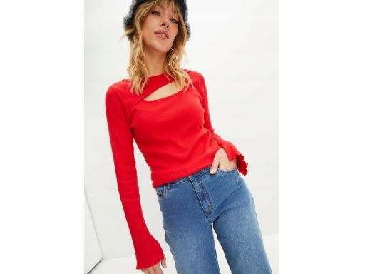 B.P.C bluzka z wycięciem czerwona prążkowana r.44/46