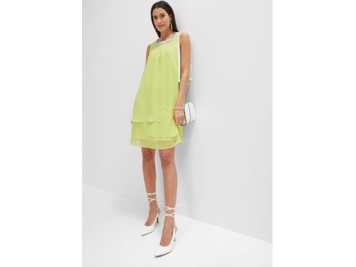B.P.C sukienka szyfonowa z aplikacją Premium limonkowa r.44