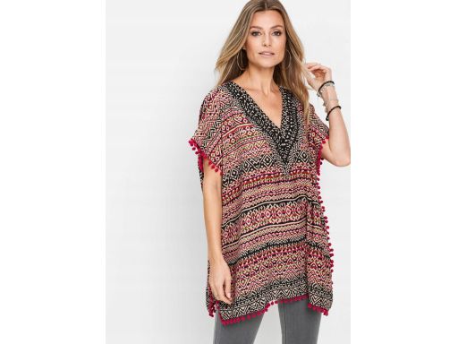 B.P.C tunika szyfonowa we wzory z pomponami ^48/50
