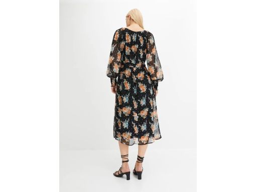 B.P.C sukienka szyfonowa midi czarna w kwiaty 40.