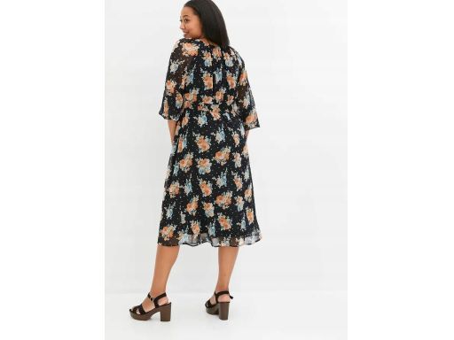 B.P.C sukienka szyfonowa midi czarna w kwiaty 40.