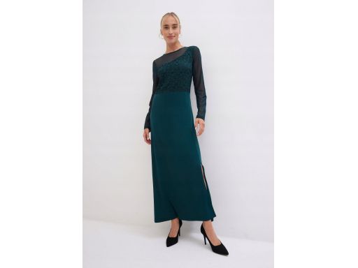 B.P.C sukienka wieczorowa butelkowa zieleń z koronką ^36/38