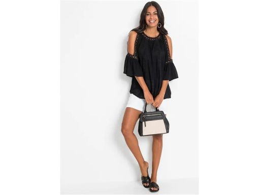 B.P.C tunika czarna krepowana odkryte ramiona z koronką r.40