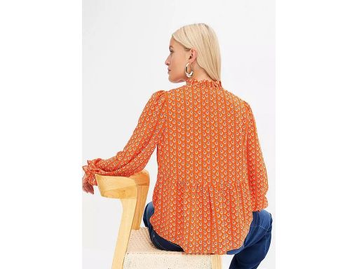 B.P.C bluzka szyfonowa pomarańczowa we wzory z marszczeniami ^36